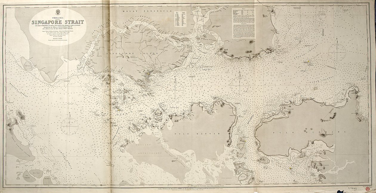 Chinesisches Meer SINGAPUR STRASSE von Staff Commander JW Reed Navg Lieuts TH Tizard... Unterstützt von den Offizieren der HMS Rifleman 1865-69 von British School