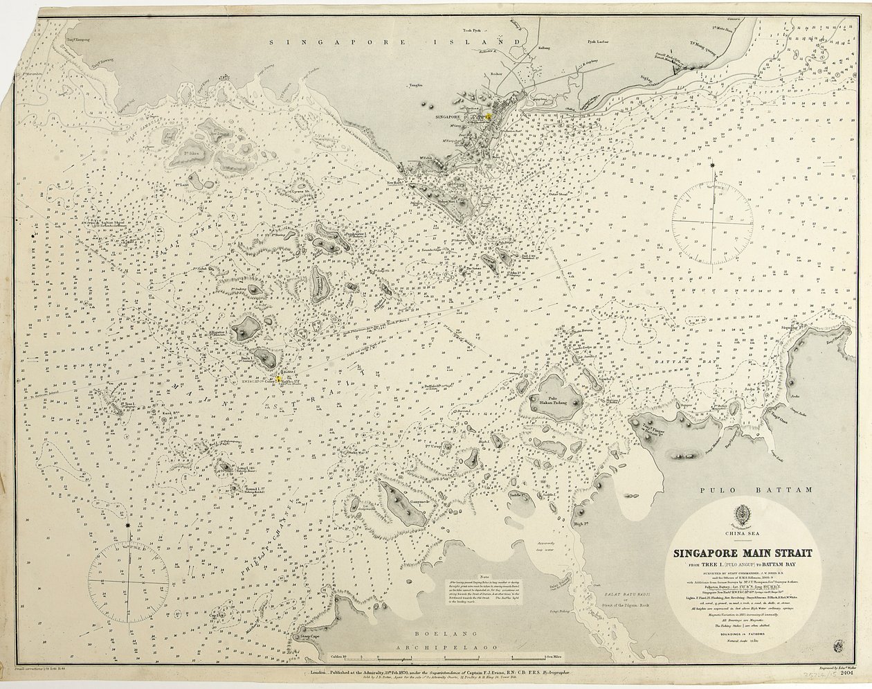 Chinesisches Meer Singapur Hauptstraße Von Tree I (Pulo Angup) bis Battam Bay, vermessen von Staff Commander J.W. Reed, R.N. und den Offizieren der H.M.S. Rifleman von British School