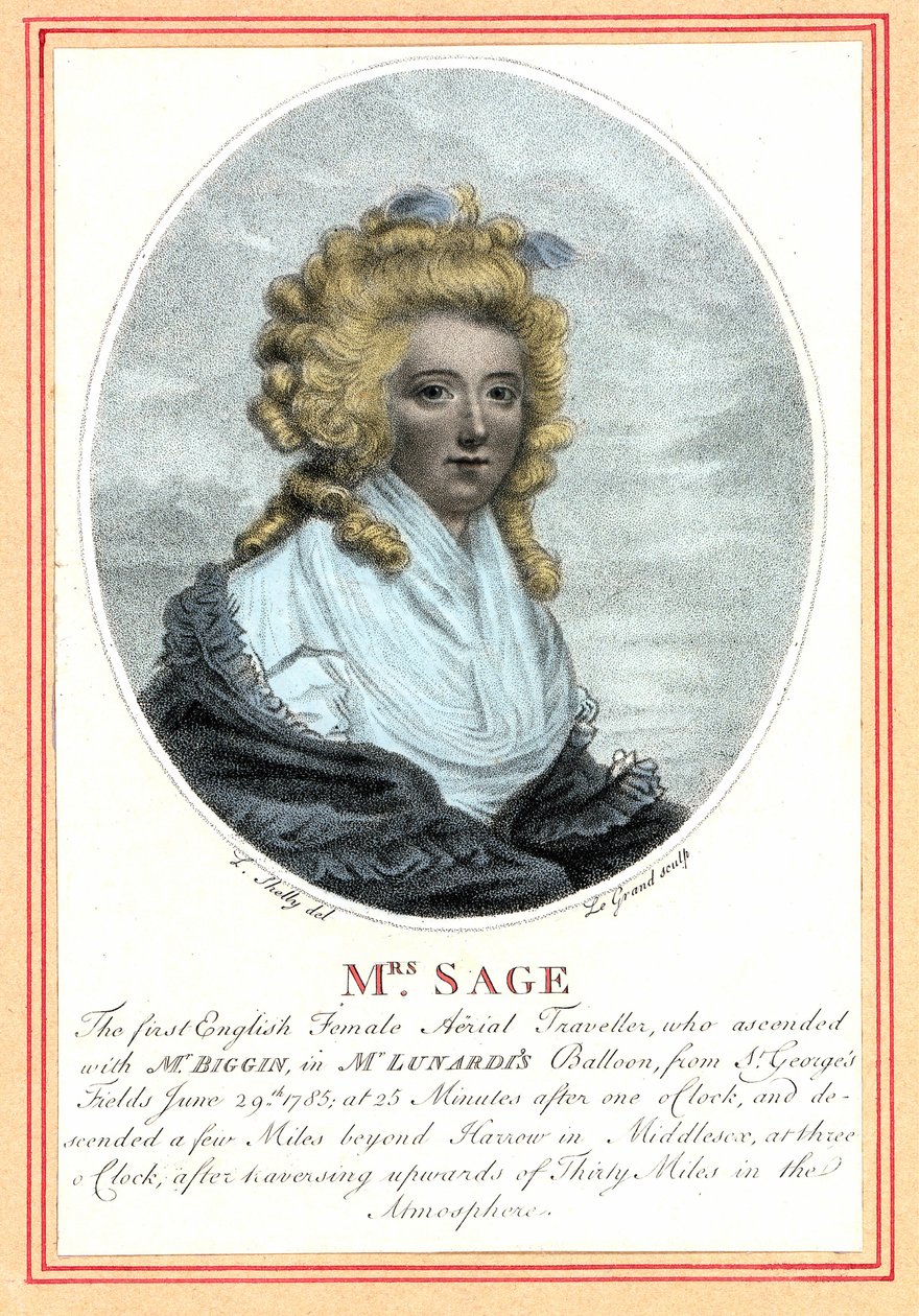 Laetitia Sage, erste englische Aeronautin, Ende des 18. Jahrhunderts. von British School