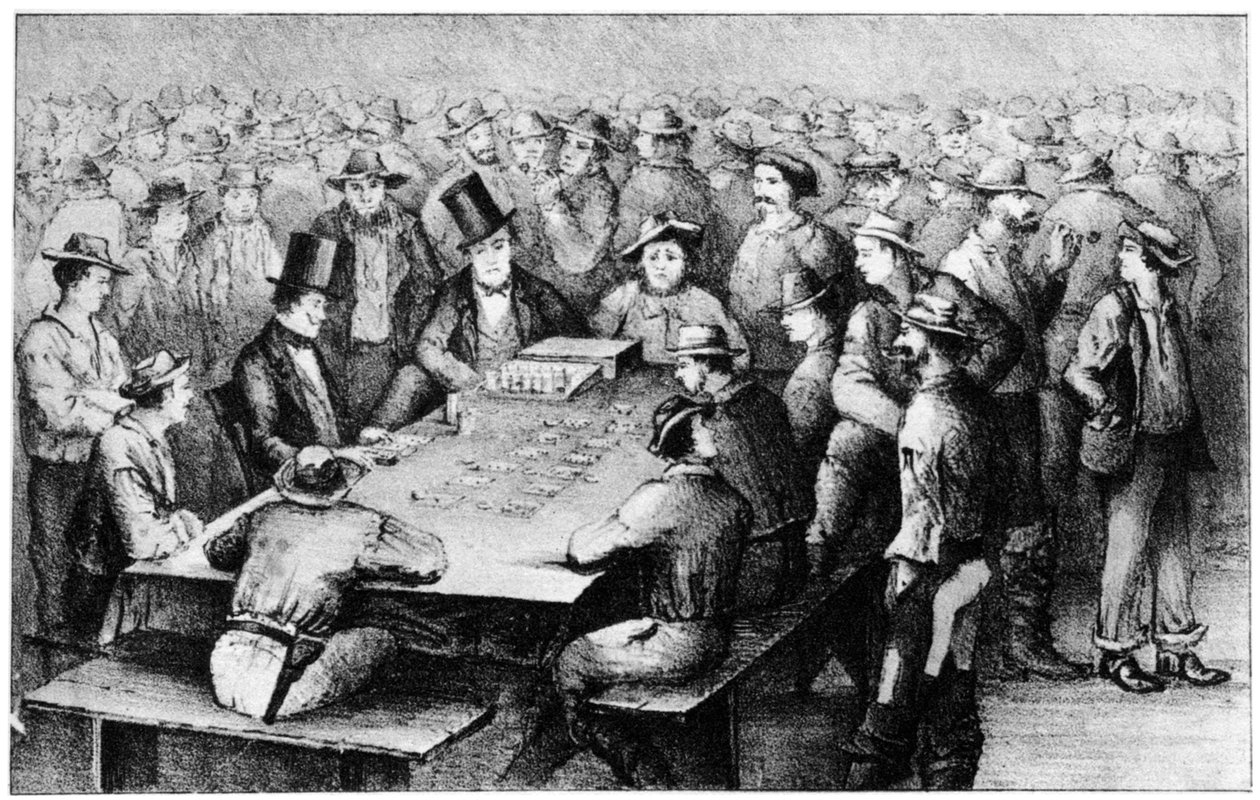 Glücksspiel in den Minen, Faro, Kalifornien, 19. Jahrhundert, 1937 von Britton and Rey