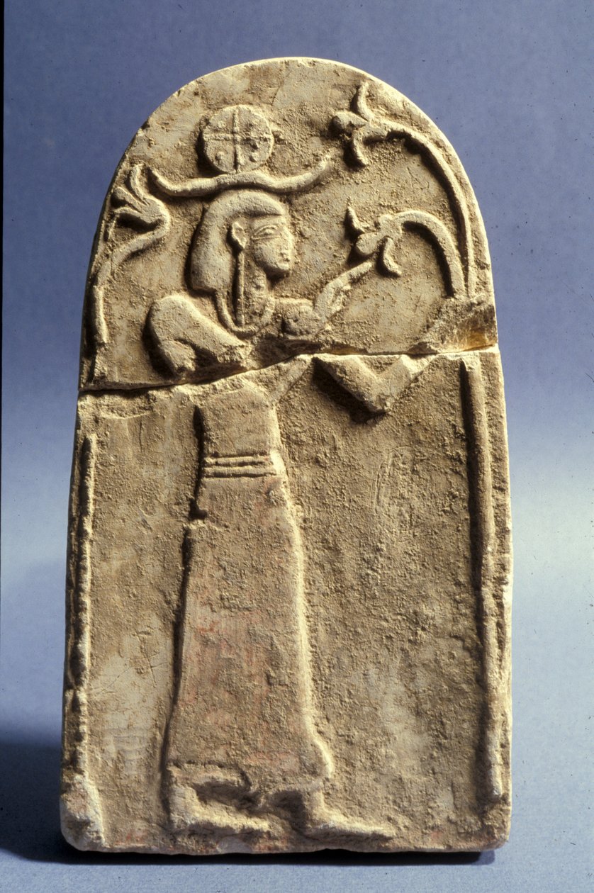 Stele, die eine Gottheit zeigt, die den Baum des Lebens verehrt, Kanaanäische Periode (1500-1200 v. Chr.) (Kalkstein) von Bronze Age