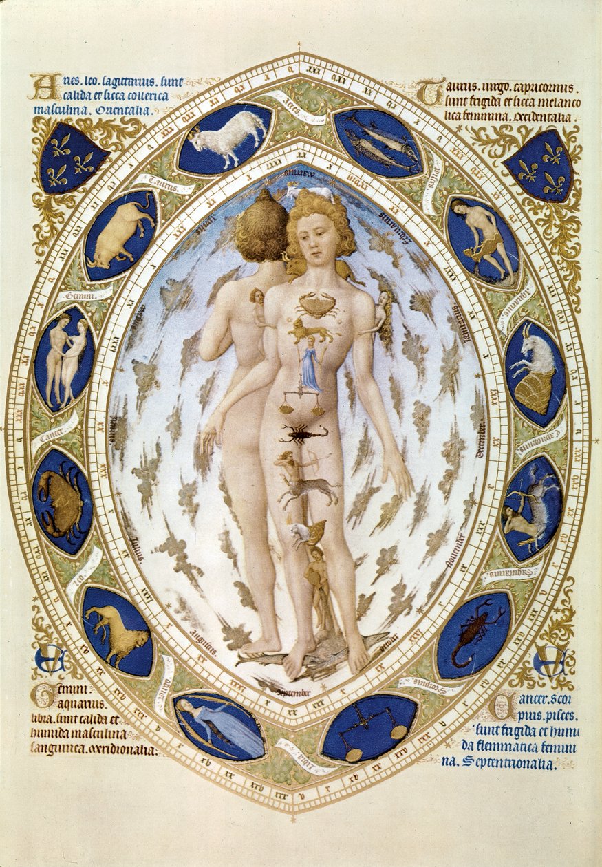 Der menschliche Körper und das Horoskop, aus "Les Très Riches Heures du Duc de Berry" von Brothers Limbourg