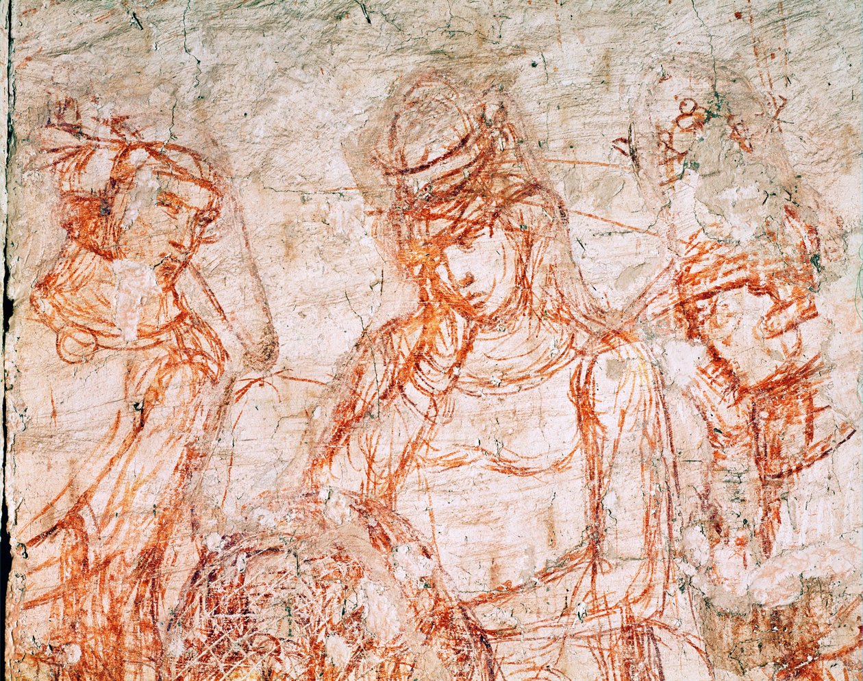 Sinopia einer Gruppe von Jägern, Trionfo della Morte von Buonamico Buffalmacco
