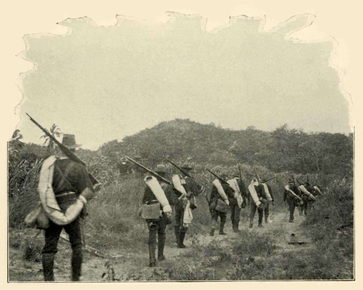 Auf dem Weg vom Schlachtfeld des 1. und 10. zu Rough Riders Szene des Konflikts, über die Berge von Burr McIntosh