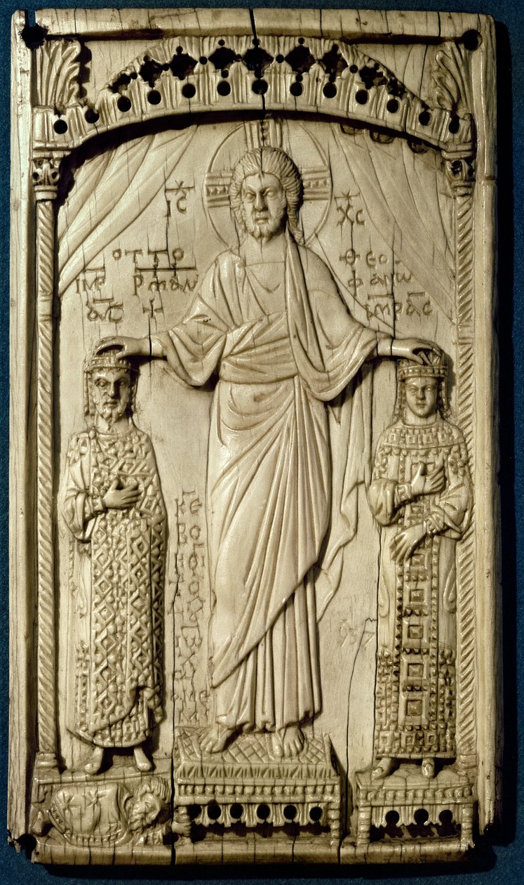 Die Krönung von Otto II. (955-983) und Theophano (958-991) von einer Plakettenbindung, ca. 982-983 von Byzantine