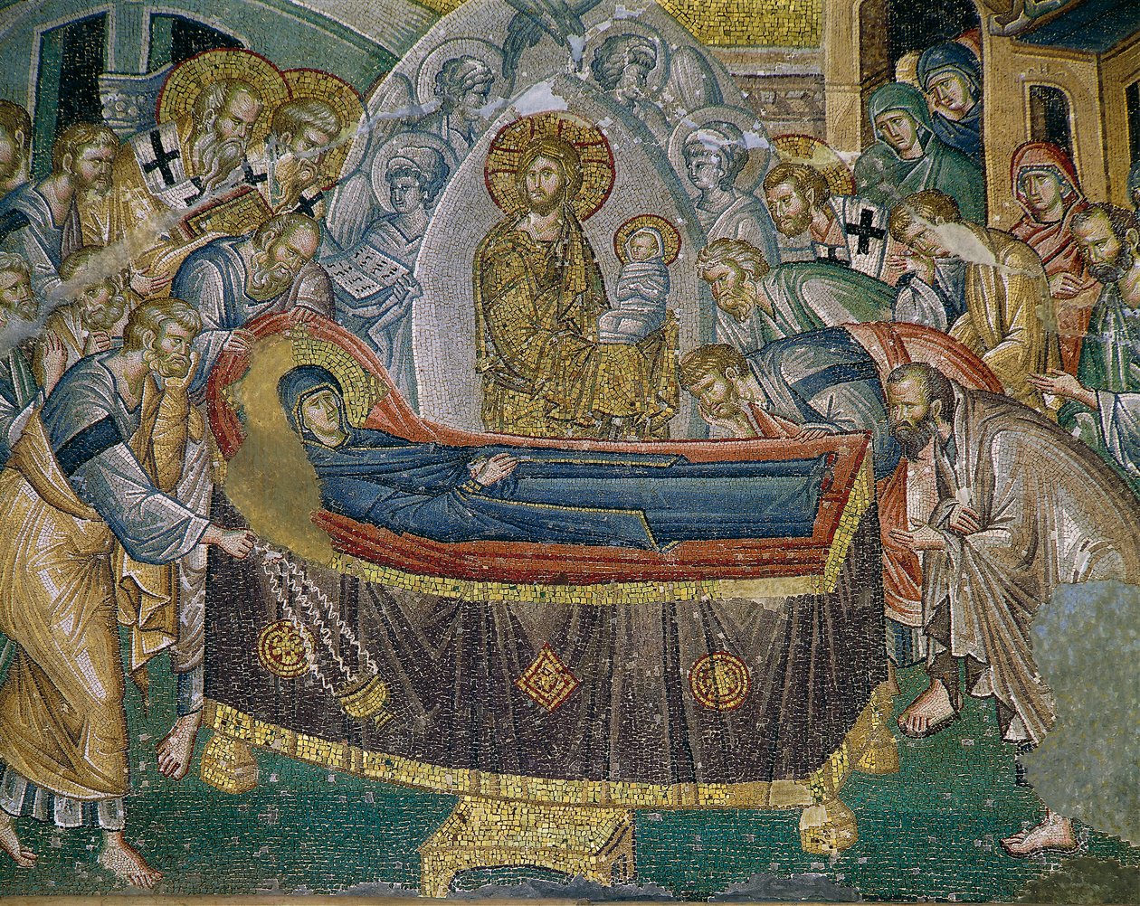 Entschlafung (Mariä Tod), Fresko in Kariye Camii (St. Erlöser in Chora Kirche, Istanbul, Türkei) von Byzantine