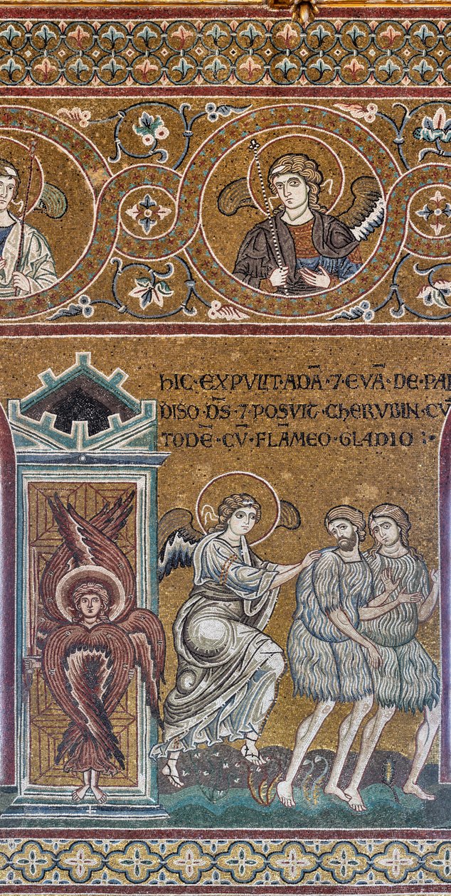 Die Vertreibung aus dem irdischen Paradies, byzantinisches Mosaik, Alttestamentlicher Zyklus-Irdisches Paradies, XII-XIII Jahrhundert von Byzantine