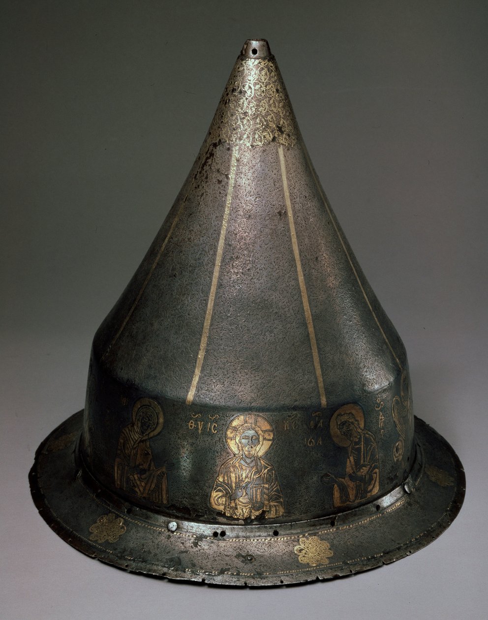 Stahl-, Gold- und Silberhelm mit Deesis, byzantinisch, 13. Jahrhundert von Byzantine Byzantine
