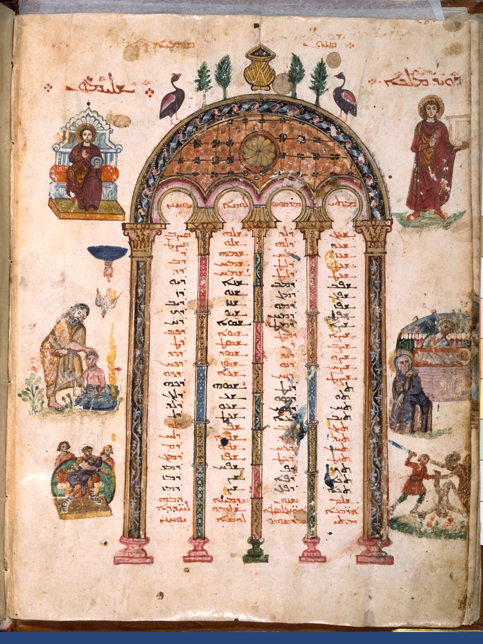 F.4v, Kanontafeln, aus den Rabula-Evangelien, 586 n. Chr. von Byzantine School