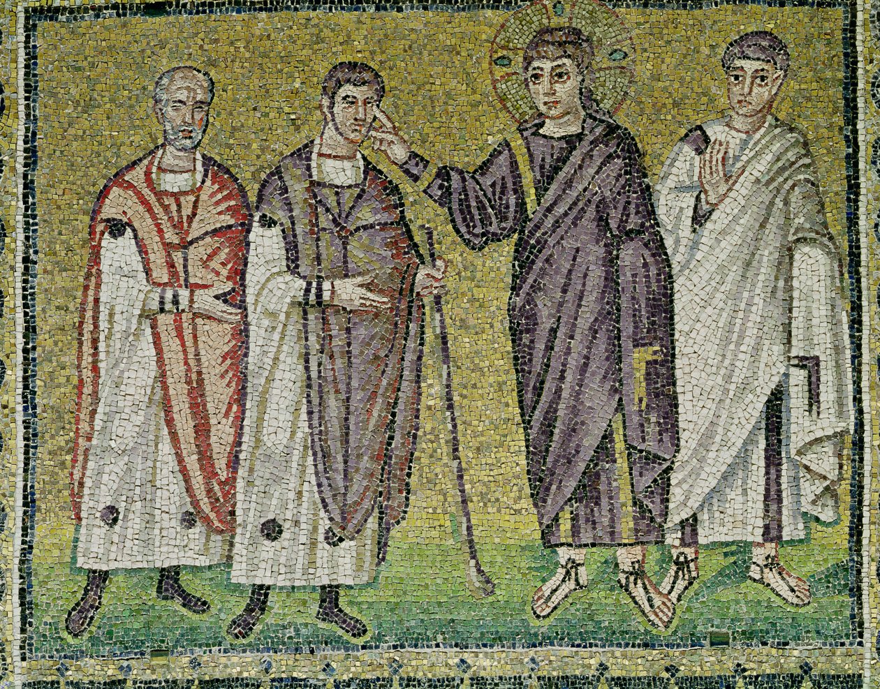 Die Heilung von zwei Blinden aus Jericho, Szenen aus dem Leben Christi (Mosaik) von Byzantine School