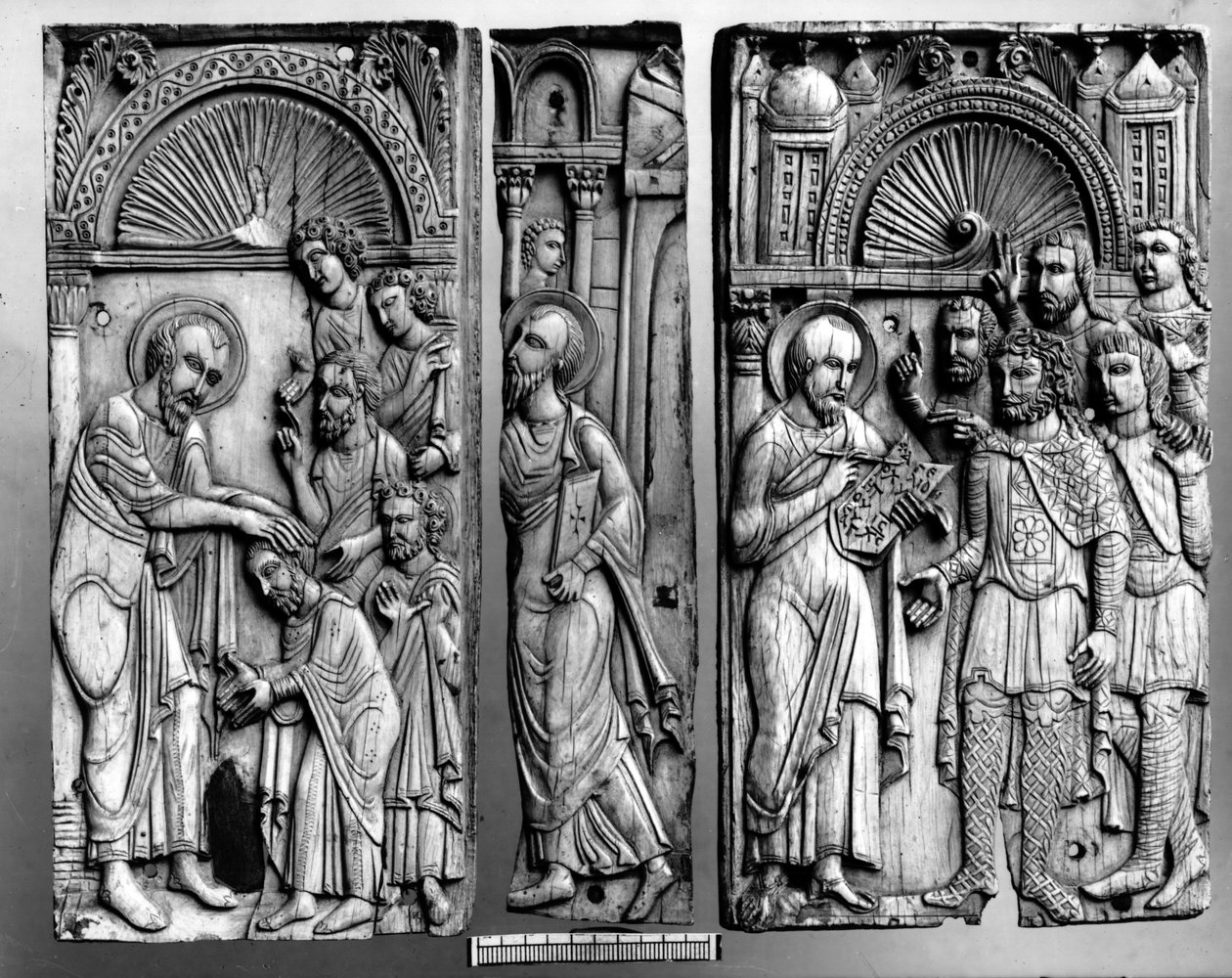 Drei Plaketten vom Thron, der angeblich aus Grado stammt, 6.-7. oder 11. Jahrhundert von Byzantine School