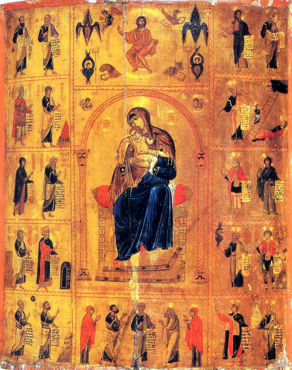 Jungfrau und Kind mit Heiligen, frühes 12. Jahrhundert von Byzantine icon.