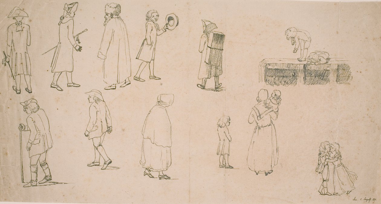 Verschiedene Figuren, darunter 2 Gruppen mit spielenden Kindern sowie Porträtmaler Hansen von C.D. Fritzsch