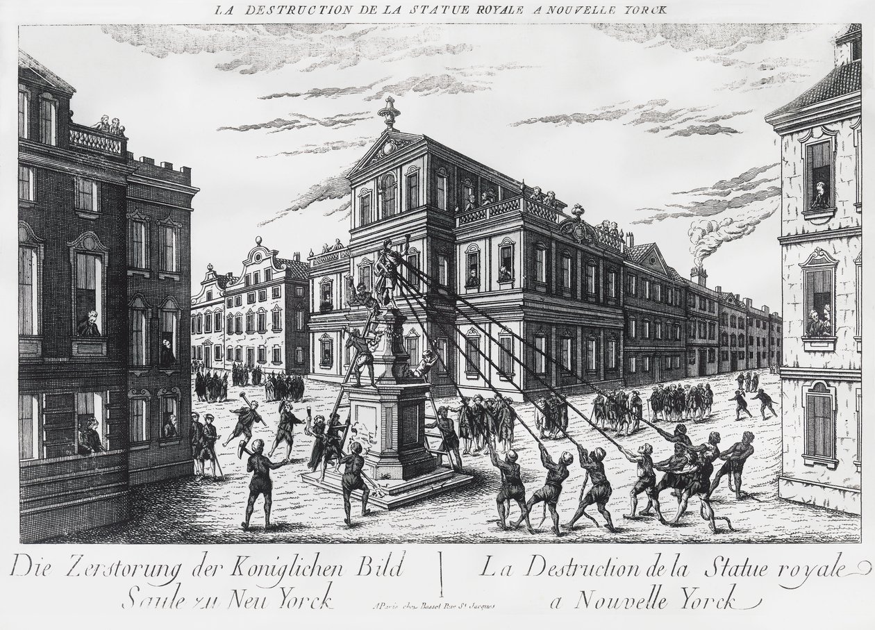 Amerikanische Separatisten reißen das Denkmal für König Georg von England in New York nieder von J.B. and Brown J. Rowbotham