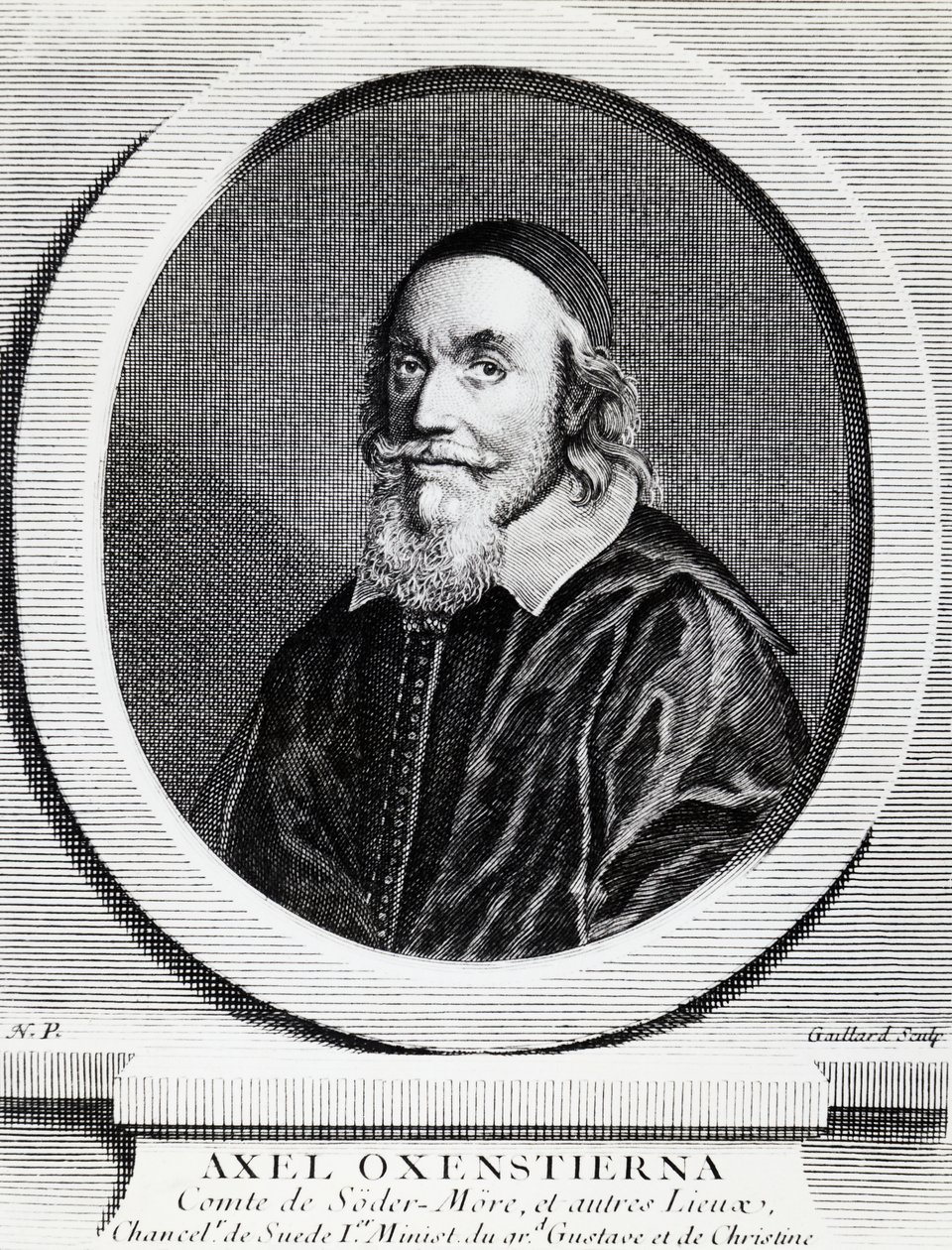 Porträt von Axel Oxenstierna Gustafsson (1583-1654), Kanzler des Königreichs Schweden, Gravur von J.B. and Brown J. Rowbotham
