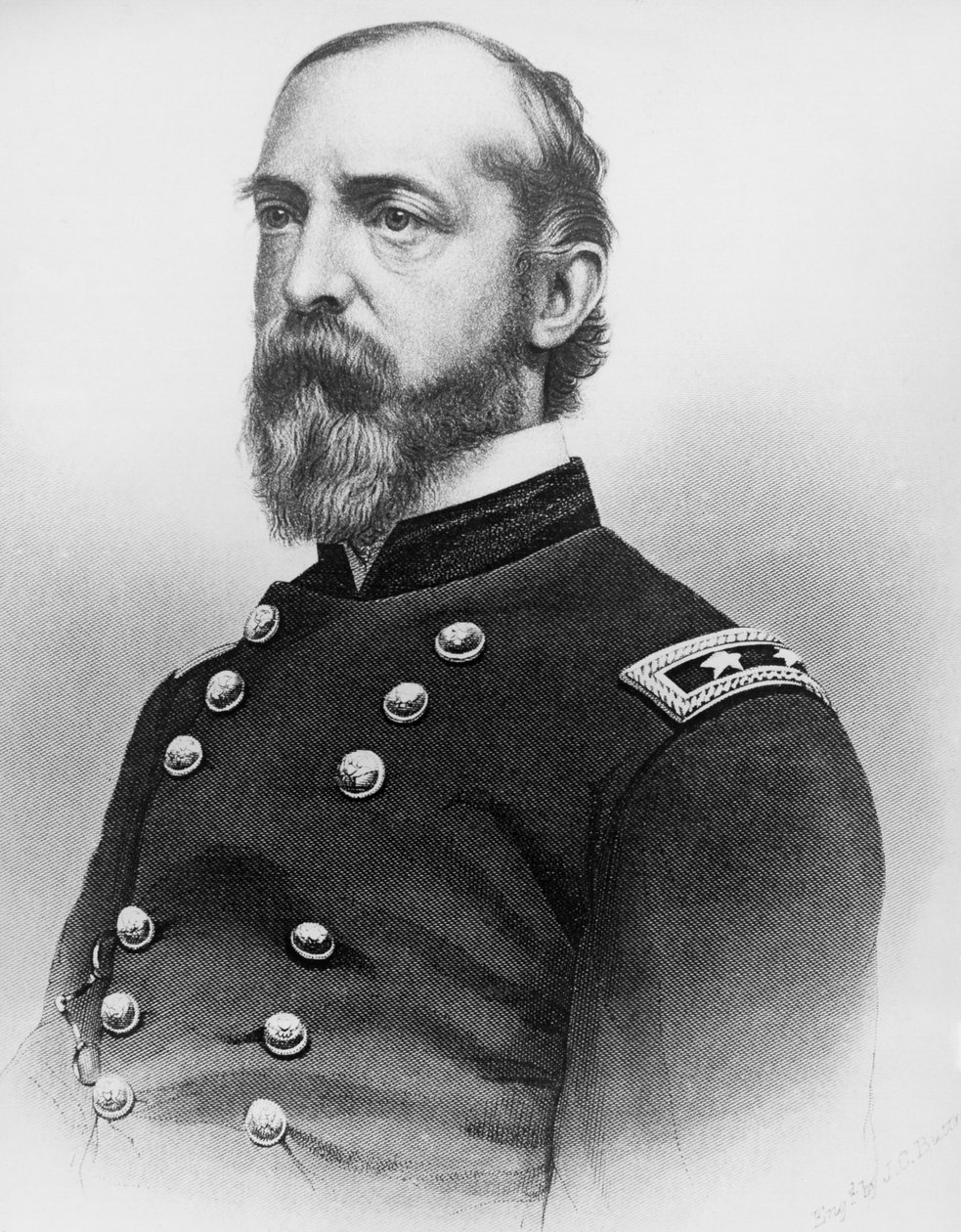 Porträt von George Gordon Meade (1815-1872), General der US-Armee und Bauingenieur, der im Amerikanischen Bürgerkrieg eine entscheidende Rolle spielte, indem er die konföderierte Armee in Gettysburg besiegte, Gravur nach Fotografie von J.B. and Brown J. Rowbotham