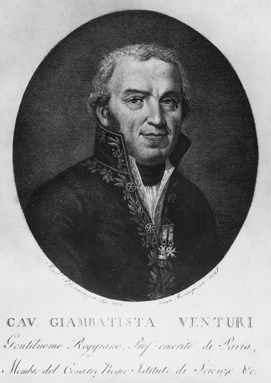 Porträt von Giovanni Battista Venturi (1746-1822), italienischer Physiker, Diplomat, Wissenschaftshistoriker und Entdecker des Venturi-Effekts, Gravur von J.B. and Brown J. Rowbotham