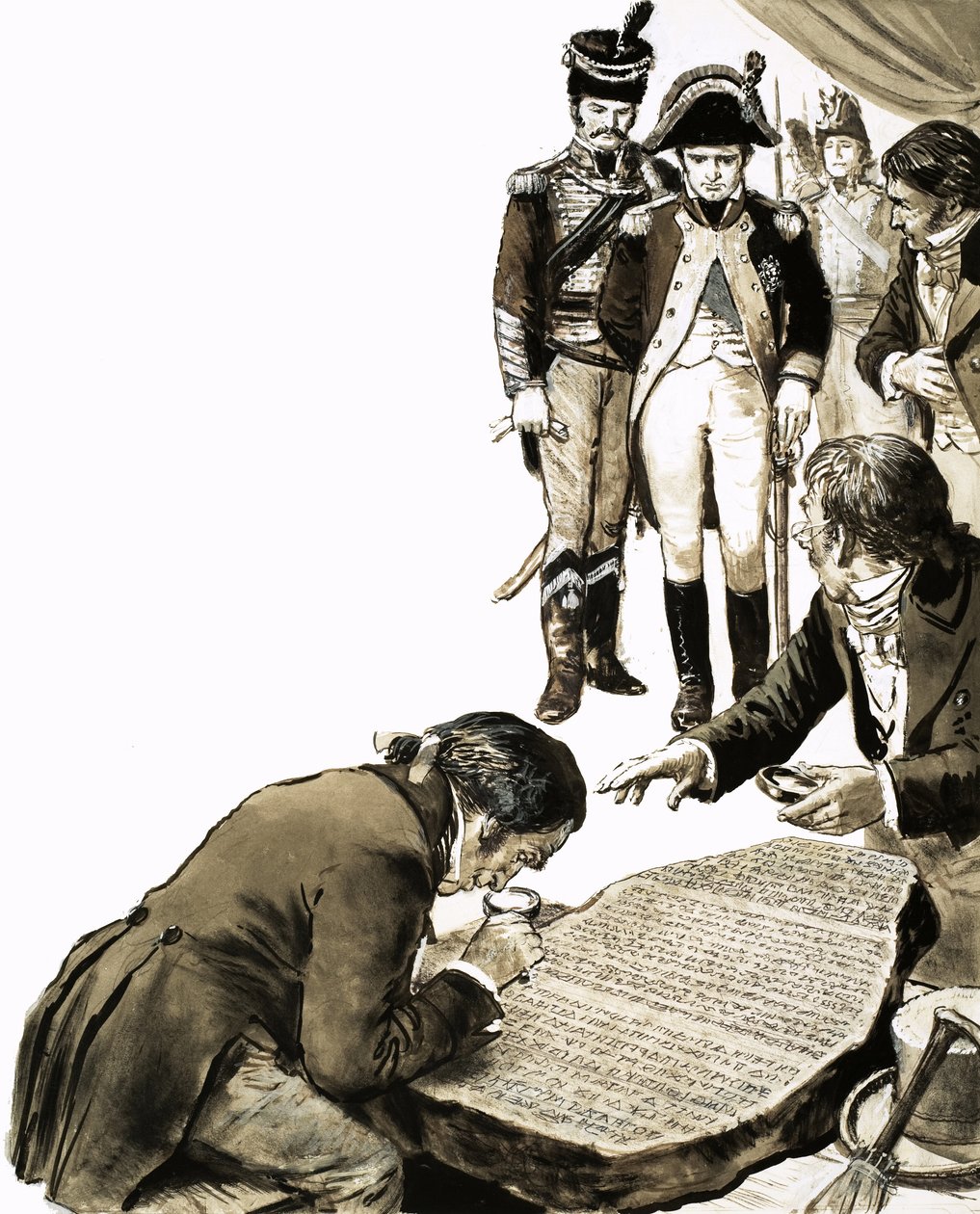 Napoleon brachte Gelehrte, um die Geheimnisse der alten Sprachen des Steins von Rosetta zu lösen von C.L. Doughty