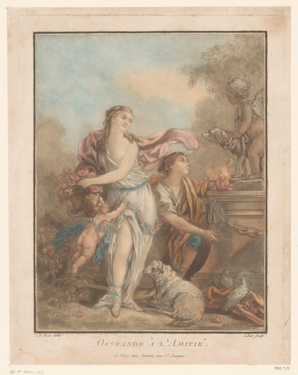 Frauen mit Blumen und Amor von C.L. Jubier