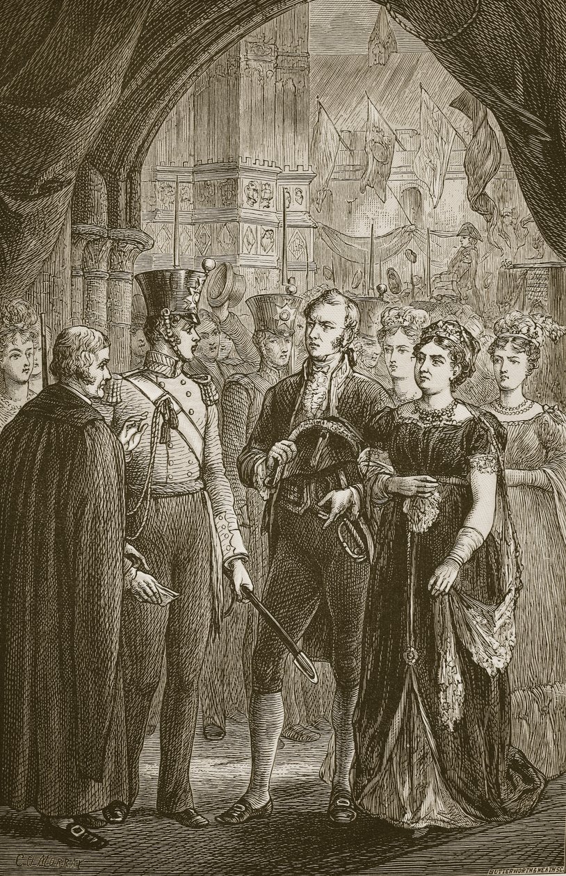 Königin Caroline fordert den Eintritt in die Westminster Abbey, gestochen von Butterworth und Heath von C.O. Murray