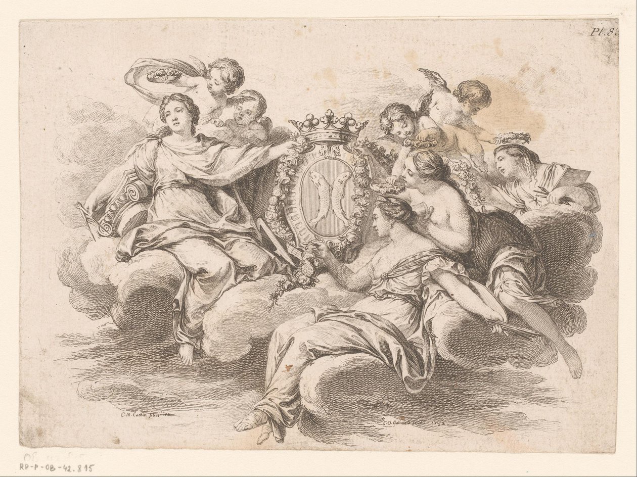 Allegorische Darstellung mit Figuren auf einer Wolke von C.O. Gelirnard