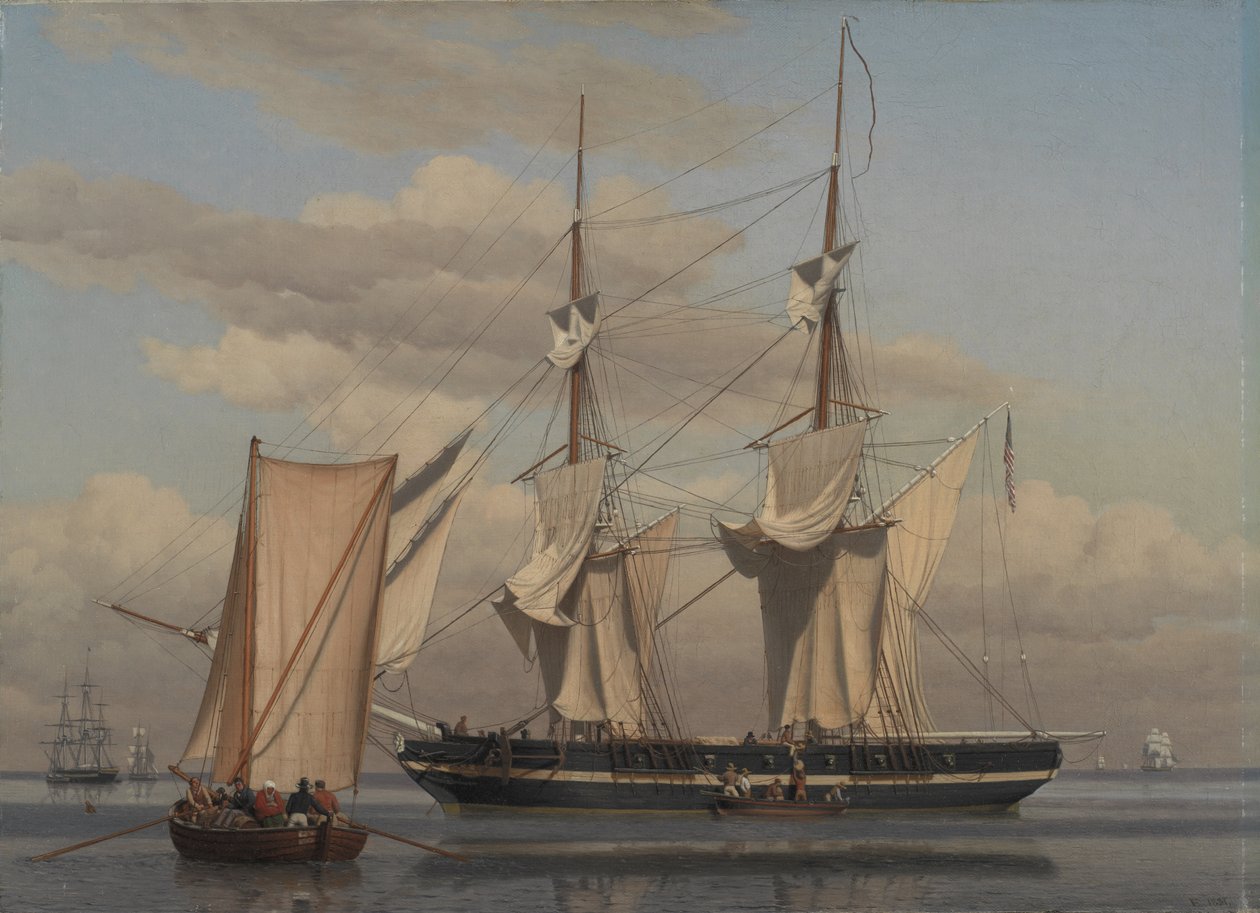 Ein amerikanischer Marinebrig liegt vor Anker, während ihre Segel trocknen von Christoffer Wilhelm Eckersberg