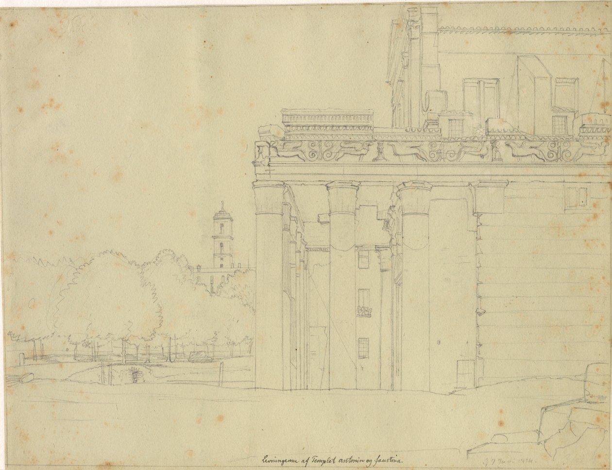 Eine Szene von der Via Sacra, auf dem Forum Romanum mit dem Tempel von Antonius und Faustina und Blick auf das Kapitol, Rom von Christoffer Wilhelm Eckersberg