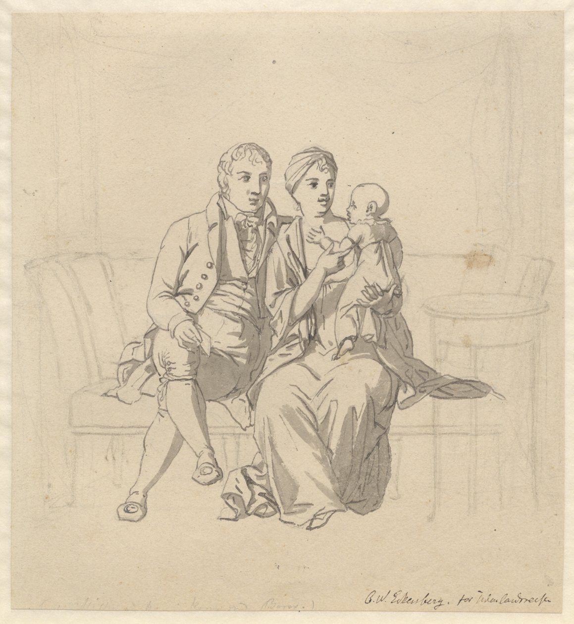 Ein junges Ehepaar, das auf einem Sofa sitzt, sie mit einem Kind auf dem Arm von Christoffer Wilhelm Eckersberg