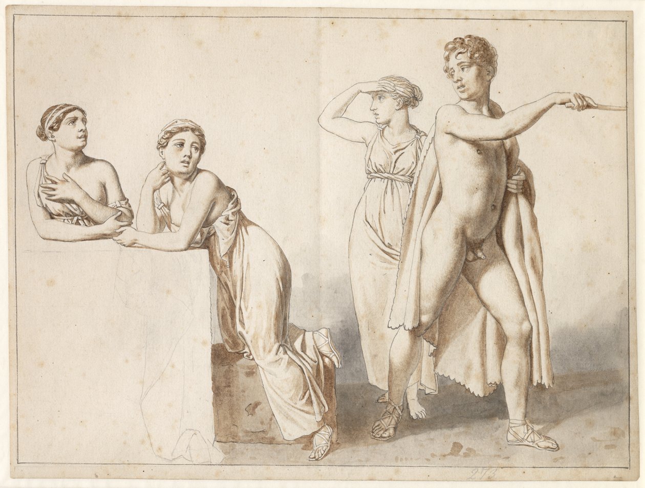 Vier Studienfiguren, drei weibliche und eine männliche in antiken Gewändern von Christoffer Wilhelm Eckersberg