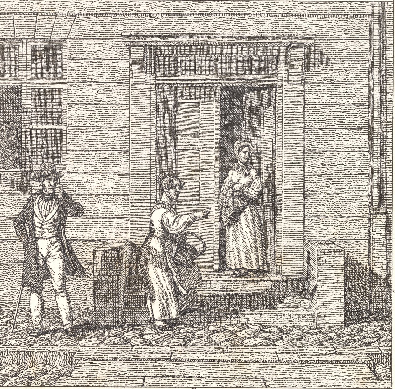 Straßenszene, zwei Mädchen, ein Herr und eine Frau suchen nach etwas von Christoffer Wilhelm Eckersberg