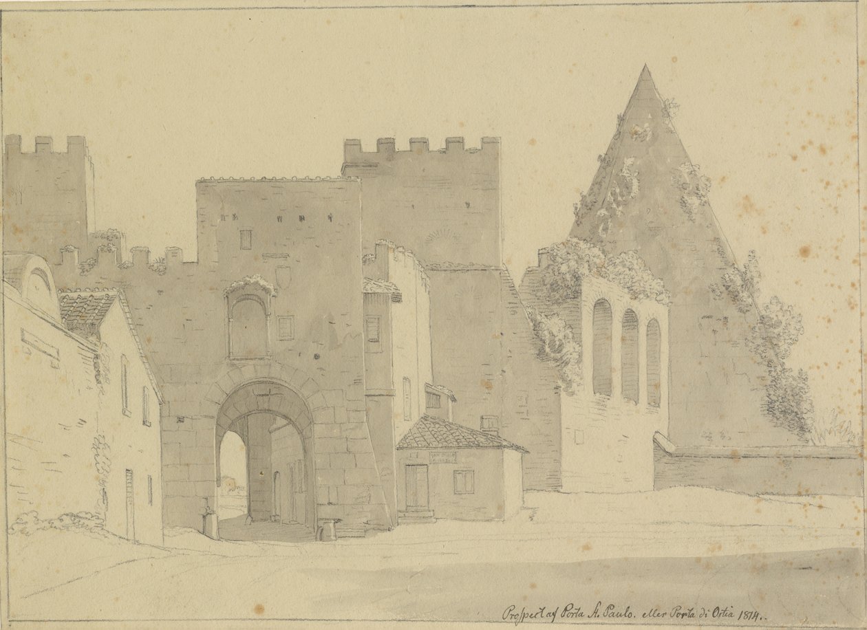 Ansicht von Porta S.Paolo und Pyramide des Cestius von der Stadtseite, Rom von Christoffer Wilhelm Eckersberg