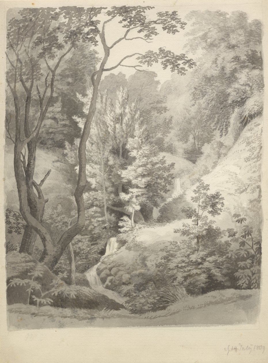 Blick auf den Park des Liselund-Herrenhauses auf der Insel Møn von Christoffer Wilhelm Eckersberg