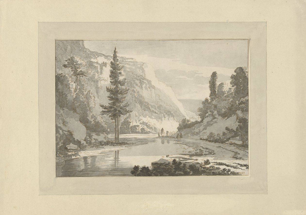 Berglandschaft mit Hirten am Flussufer von C. Brouwer