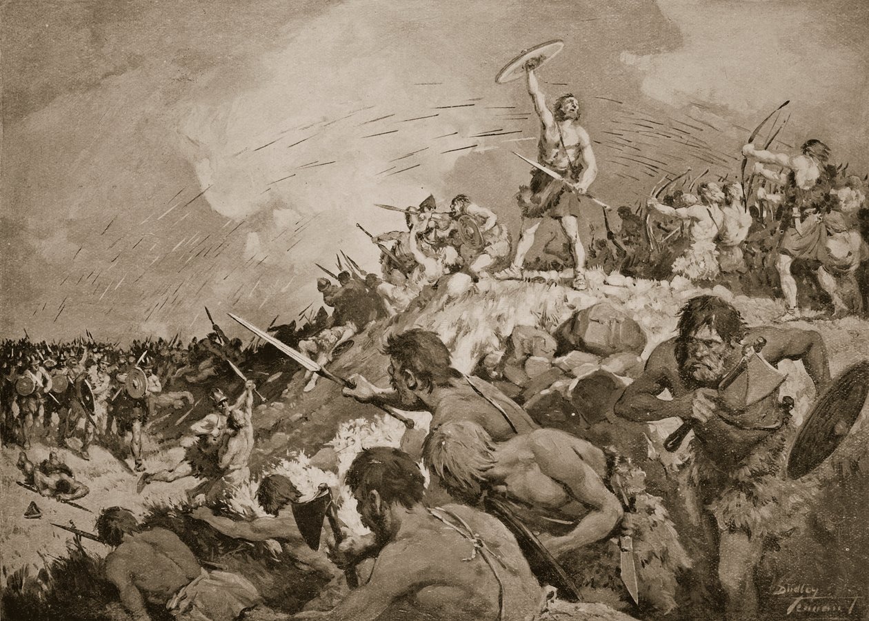 Die Schlacht von Mons Badonicus, ca. 500 n. Chr., Illustration aus 