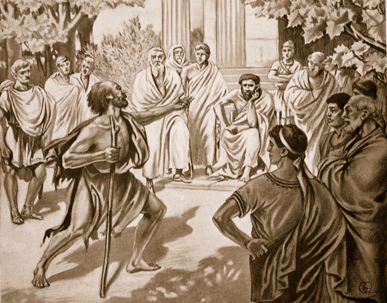 Diogenes und Platon, Illustration aus Hutchinsons Geschichte der Nationen, 1915 von C. Titus