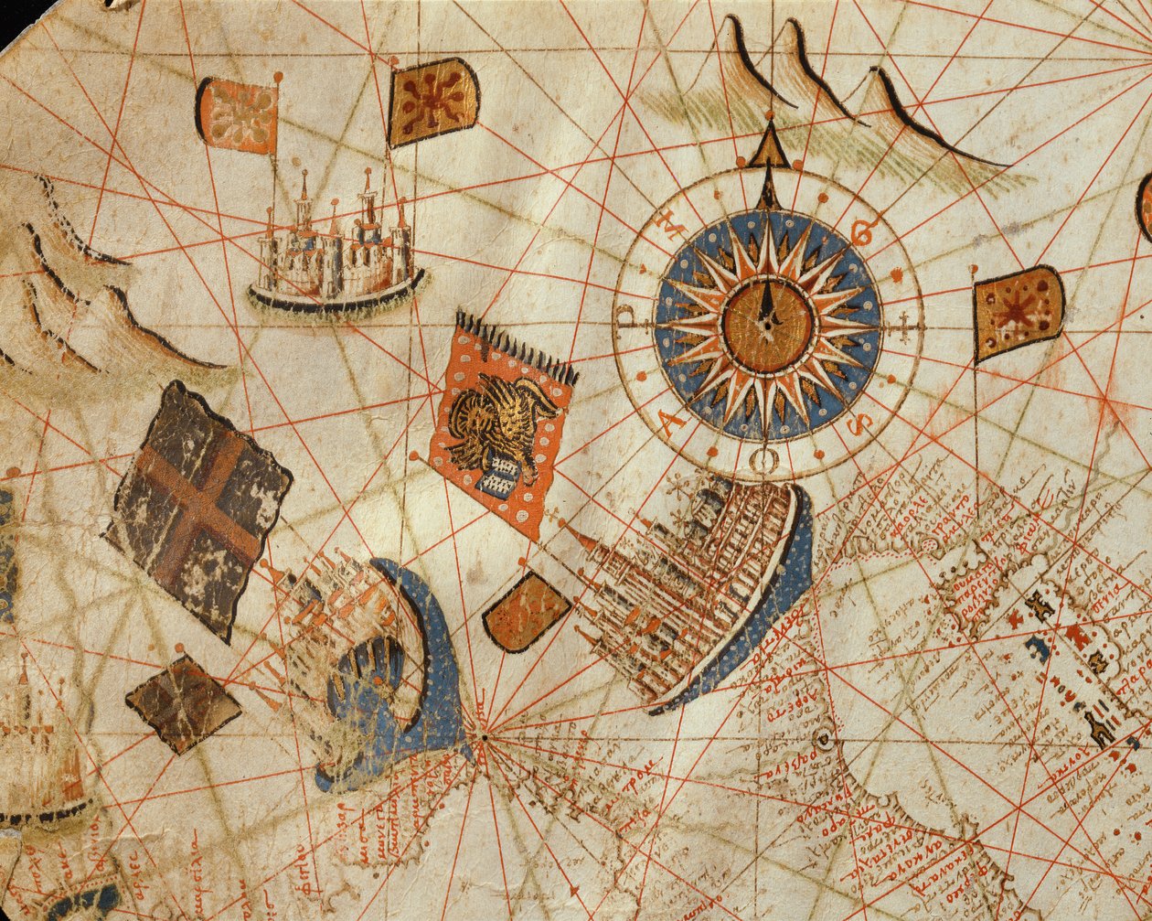 Die Hafenstädte Genua und Venedig, aus einem nautischen Atlas des Mittelmeers und des Nahen Ostens von Calopodio da Candia