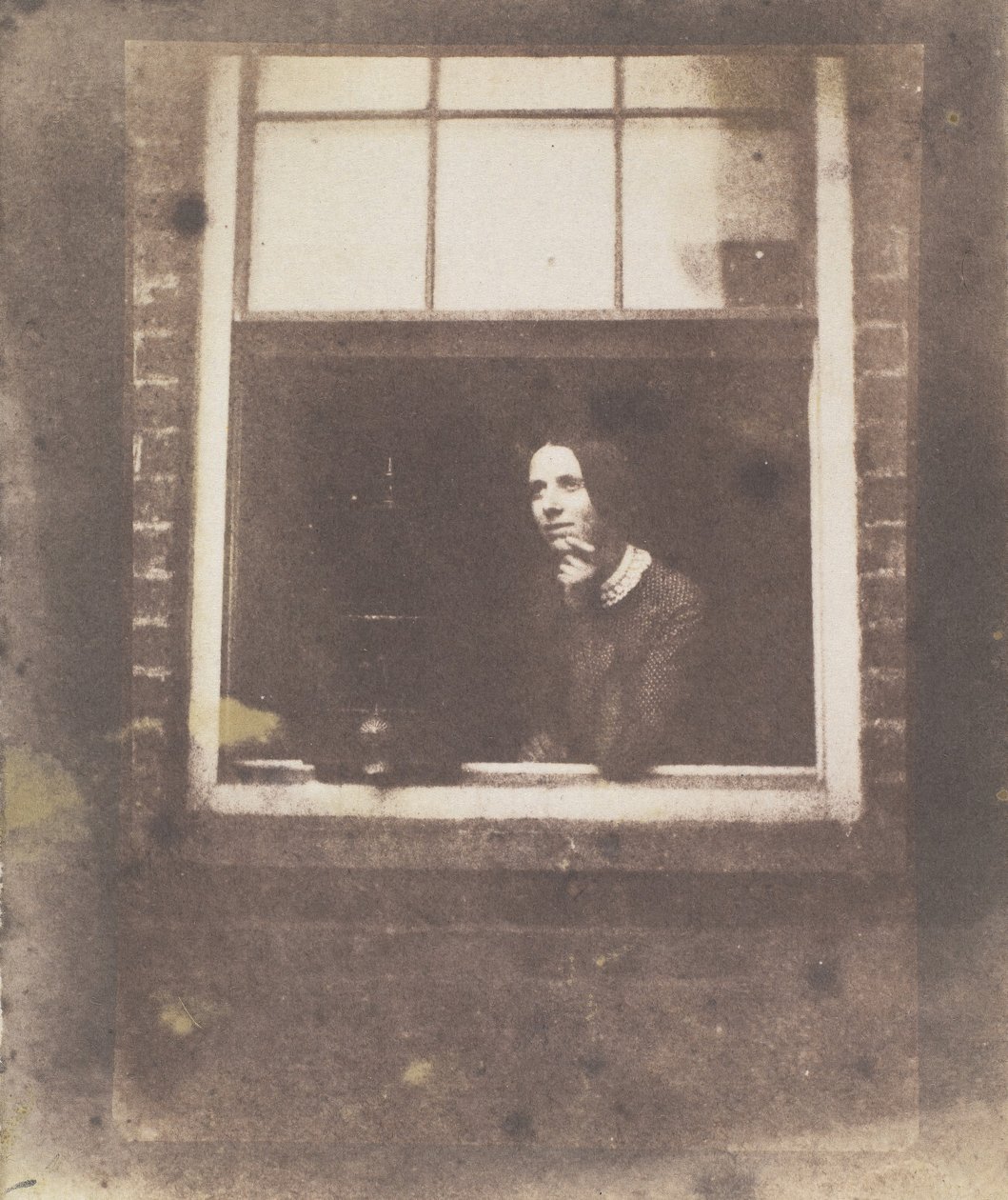Dame am offenen Fenster mit Vogelkäfig, späte 1840er von Calvert Jones