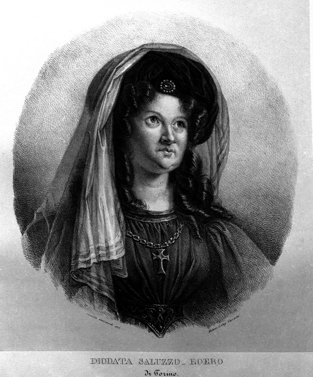 Porträt der Dichterin Diodata Saluzzo-Roero (1775-1840). Lithographie von Camilla Guiscardi von Camilla Guiscardi