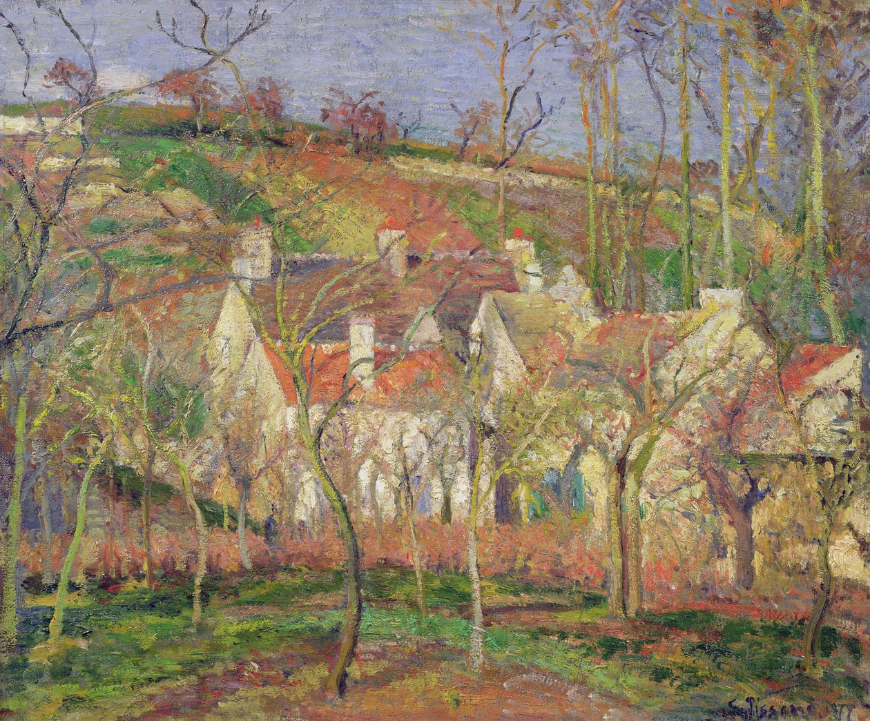 Die roten Dächer oder Ecke eines Dorfes, Winter, 1877 von Camille Jacob Pissarro