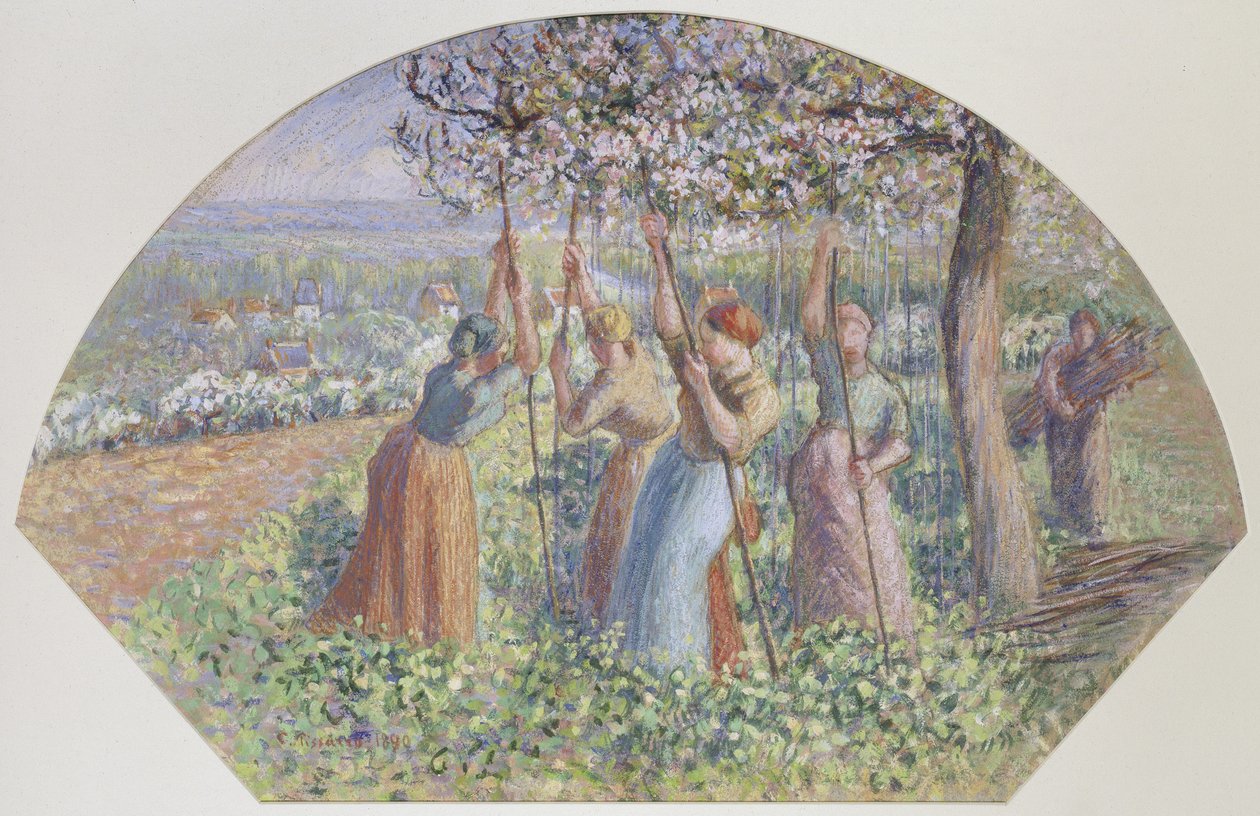 Entwurf für einen Fächer: Die Erbsenstecher, 1890 von Camille Jacob Pissarro