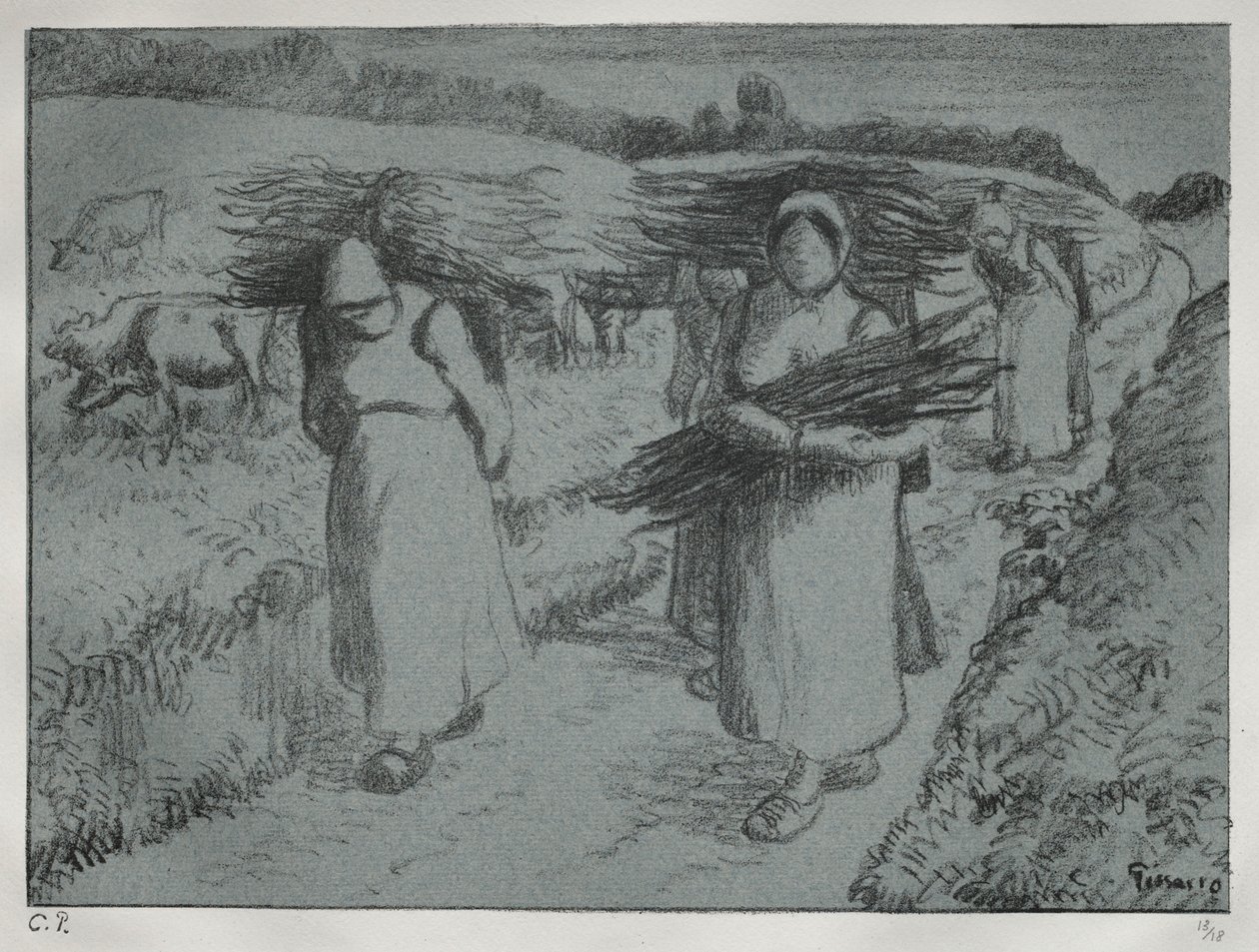 Bauern, die Reisig tragen, um 1896 von Camille Jacob Pissarro
