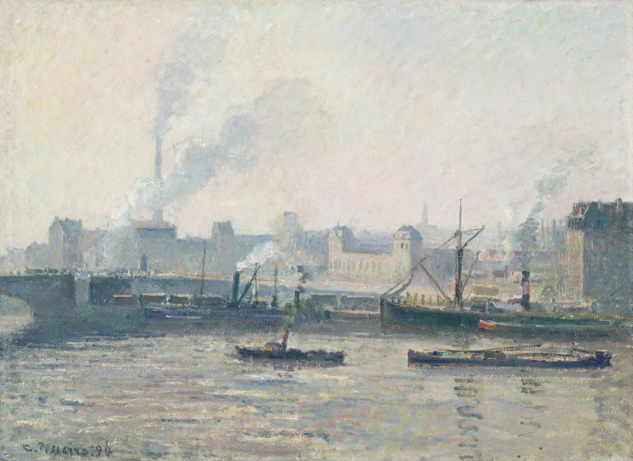 Die Saint-Sever-Brücke, Rouen: Nebel, 1896 von Camille Jacob Pissarro