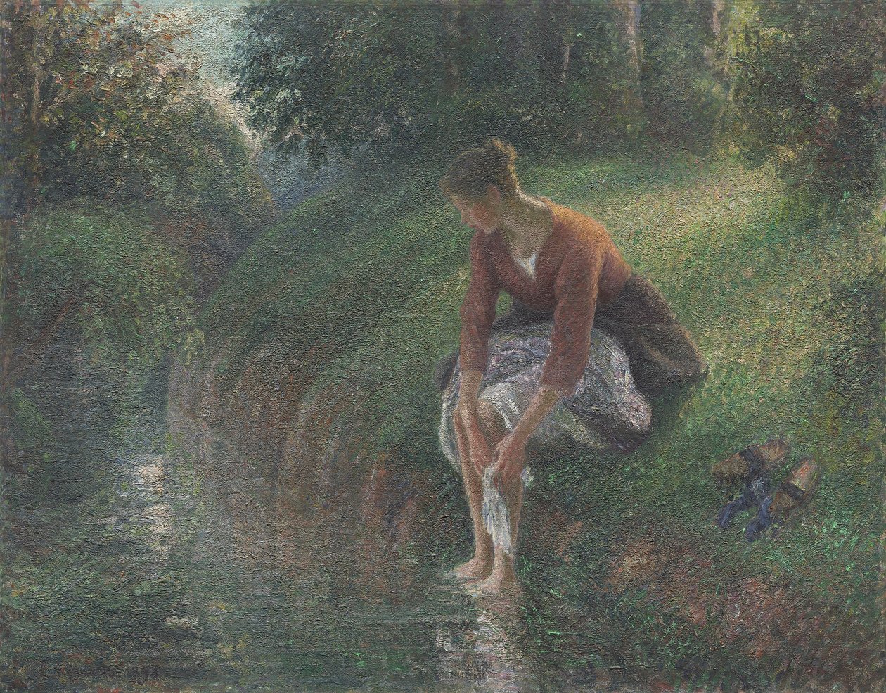 Frau, die ihre Füße in einem Bach badet, 1894-95 von Camille Jacob Pissarro