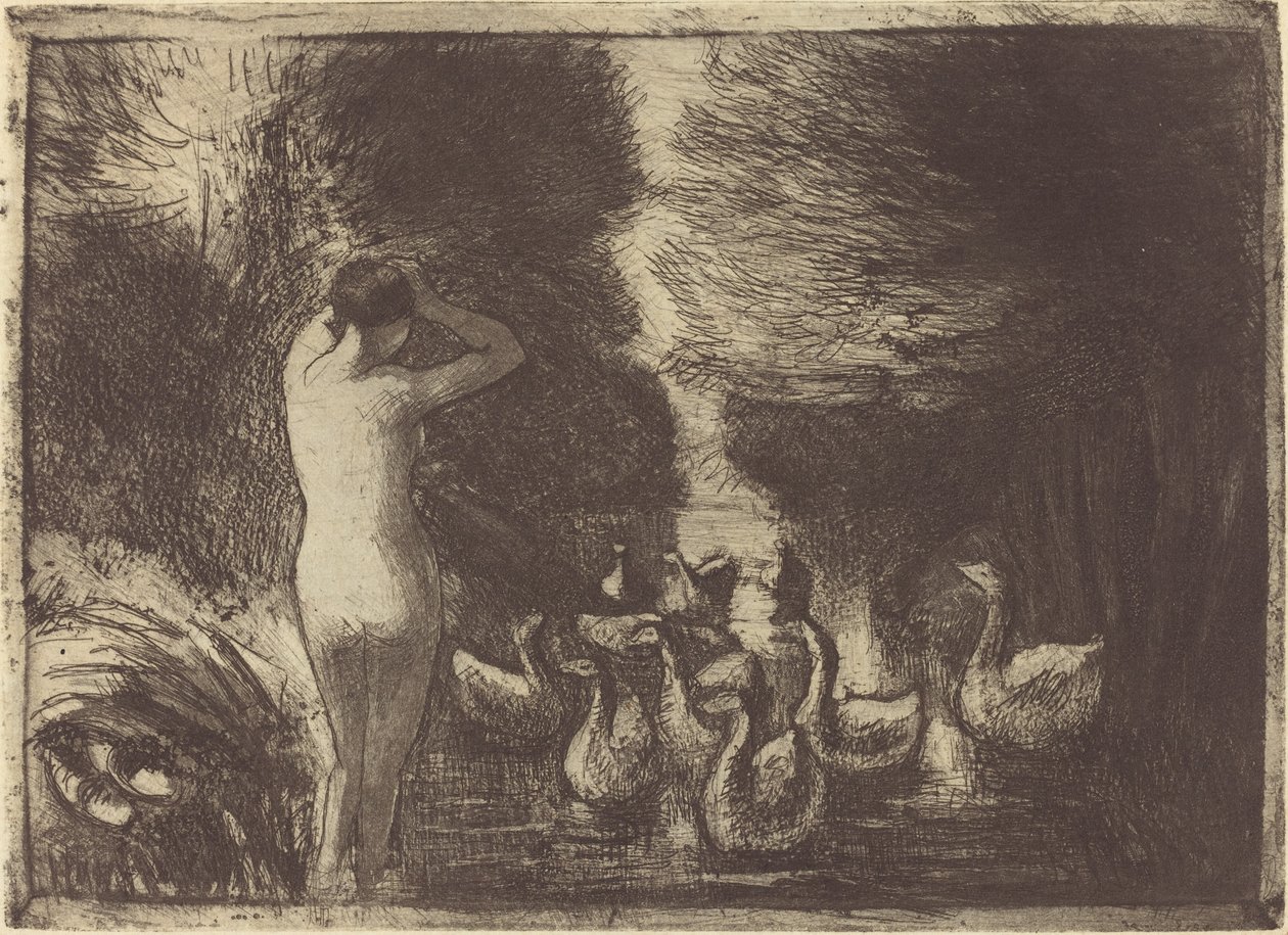 Badende mit Gänsen von Camille Pissarro