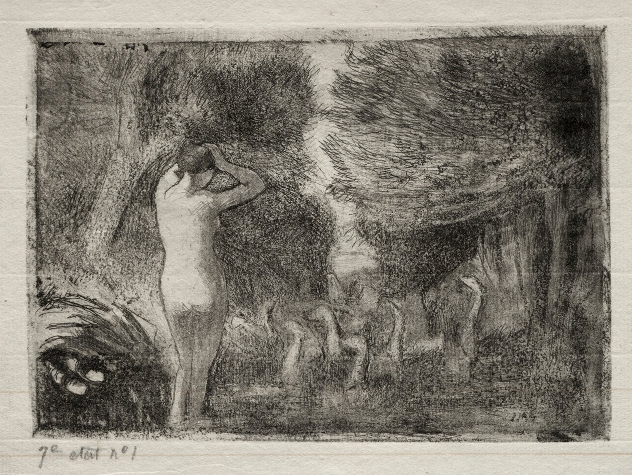 Badender und Gänse von Camille Pissarro