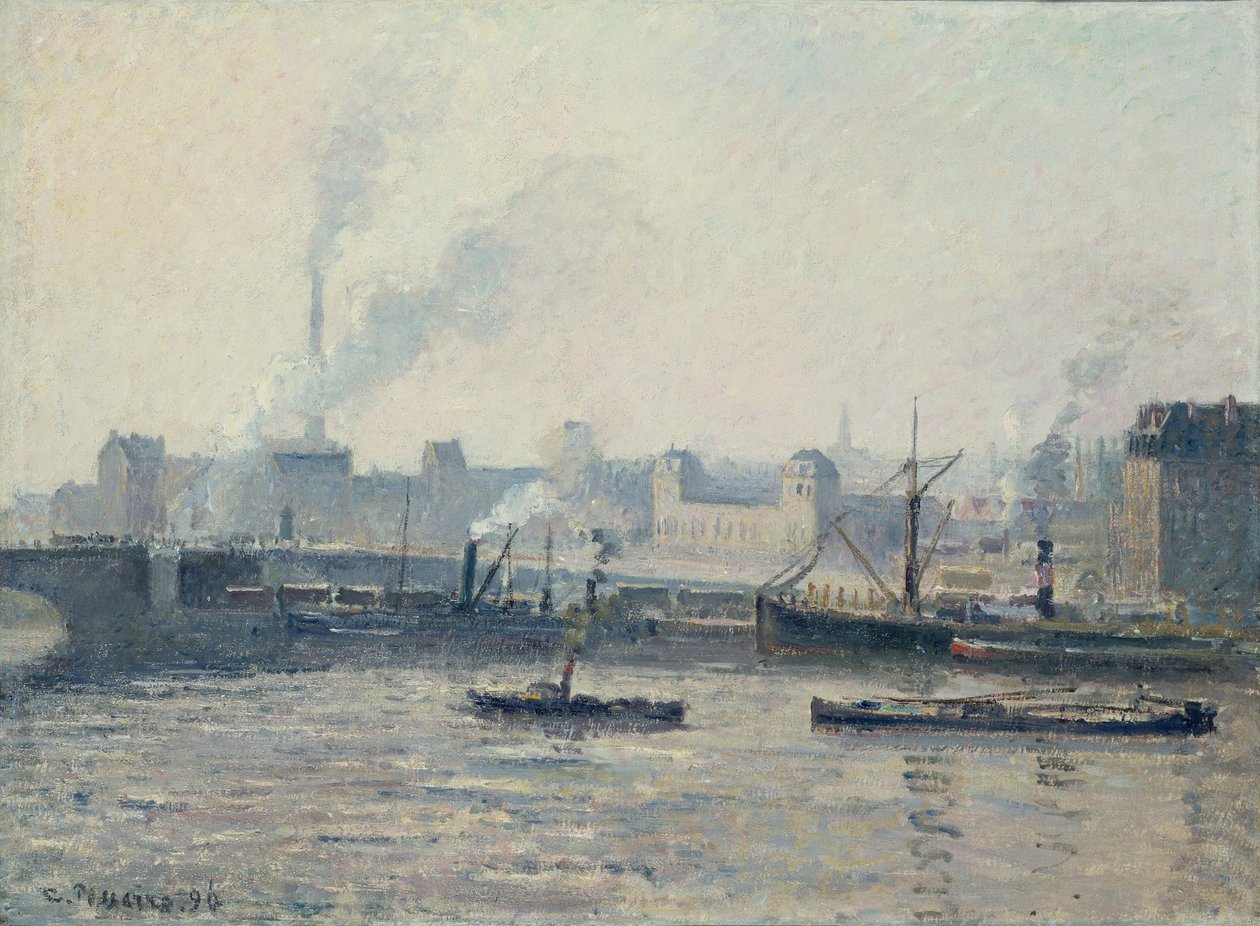 Die Saint-Sever-Brücke, Rouen, Nebel von Camille Pissarro