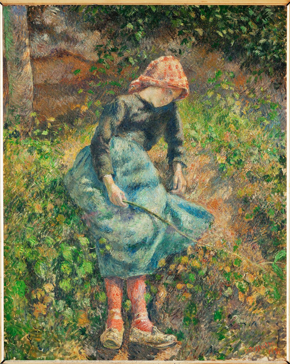 Die Schäferin oder Junges Mädchen mit Stab, sitzende Bäuerin von Camille Pissarro