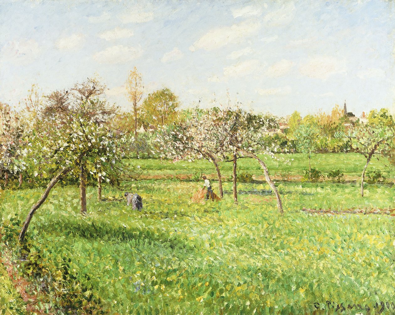 Morgen, Frühling, graues Wetter, Eragny von Camille Jacob Pissarro
