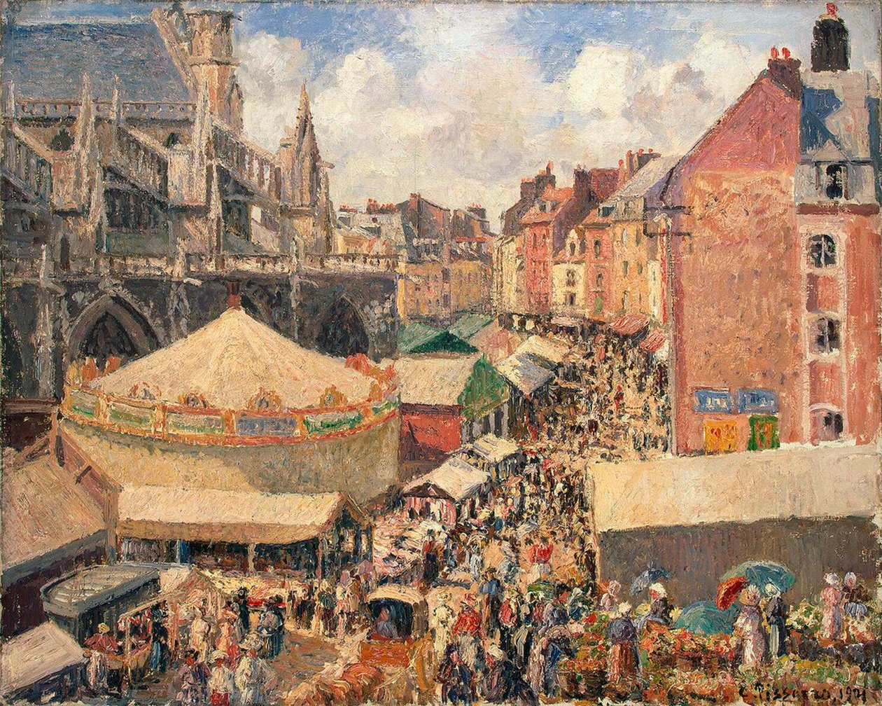 Der Jahrmarkt in Dieppe, sonniger Morgen von Camille Pissarro