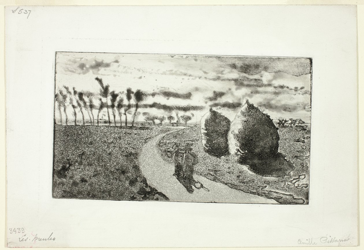 Dämmerung mit Heuhaufen von Camille Pissarro